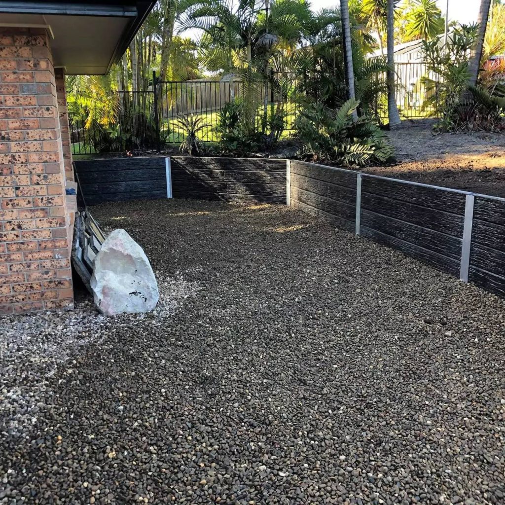 Timber Look Concrete Sleeper Retaining Wall Rogers Little Loaders Dry And Wet Hire Brisbane 5436